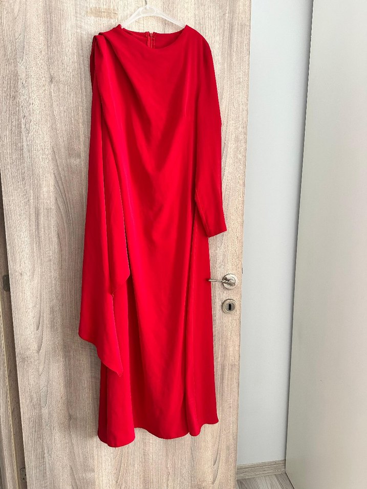 Kırmızı Uzun Kollu Kadın Elbise - Görsel 4