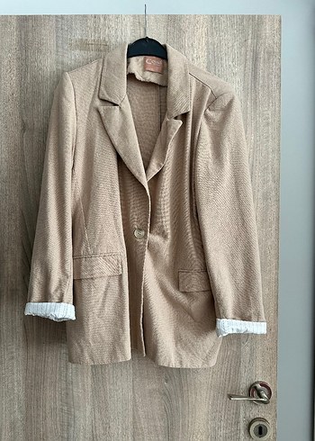 Bej Kadın Keten Blazer Ceket