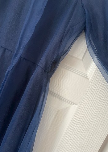 Uzun Lacivert tüllü Kadın Elbise - Görsel 2