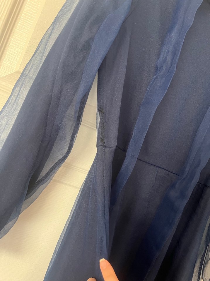 Uzun Lacivert tüllü Kadın Elbise - Görsel 3