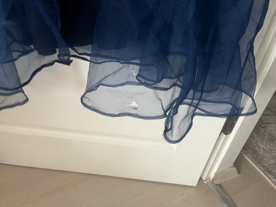 Uzun Lacivert tüllü Kadın Elbise - Görsel 4