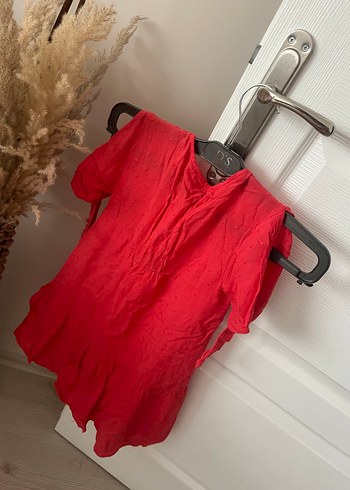 Kız Çocuk Kırmızı Bohem Keten Elbise - Görsel 3