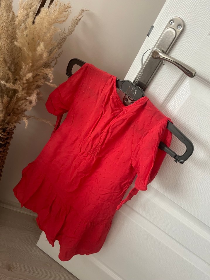 Kız Çocuk Kırmızı Bohem Keten Elbise - Görsel 3