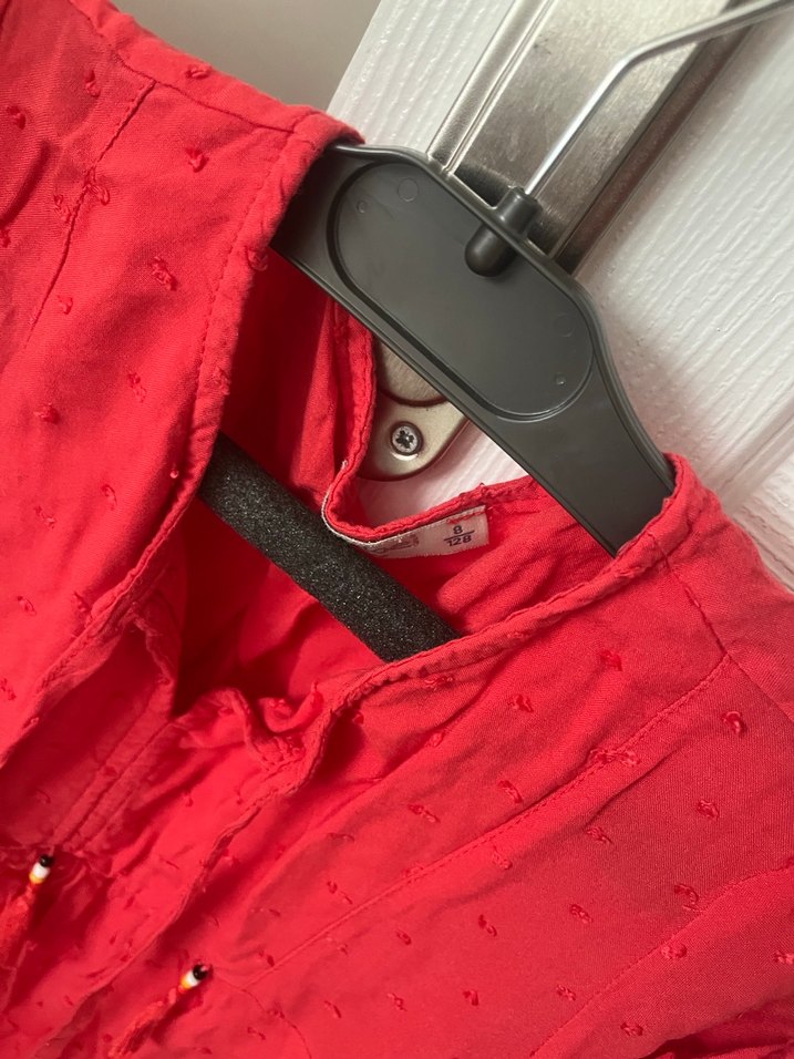 Kız Çocuk Kırmızı Bohem Keten Elbise - Görsel 4