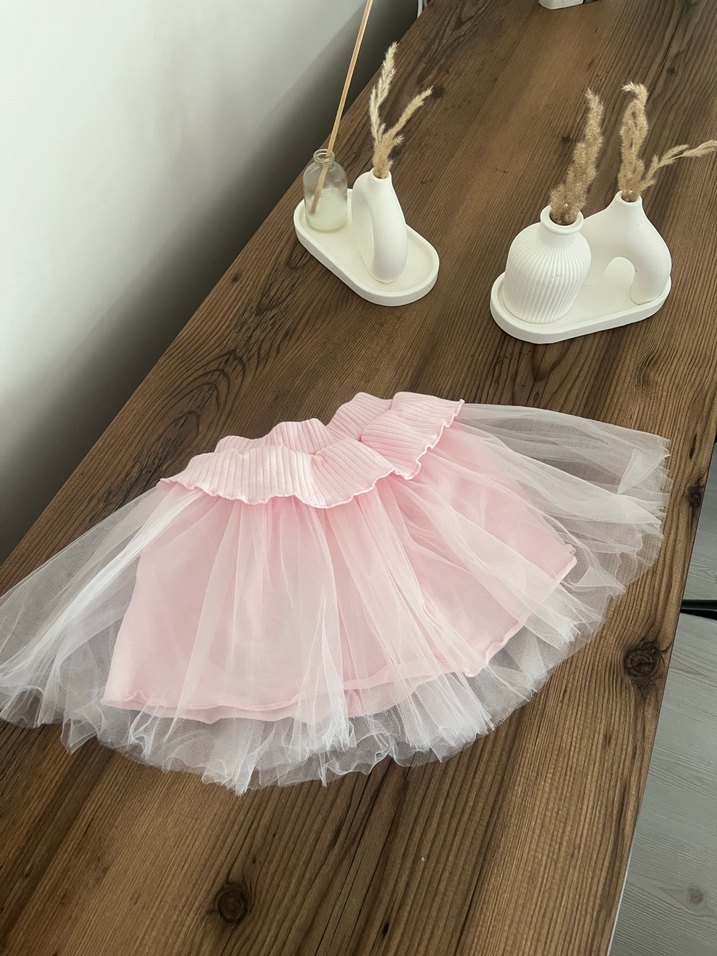 Kız Çocuk Pembe Fırfırlı Uzun Kollu Elbise - Görsel 4