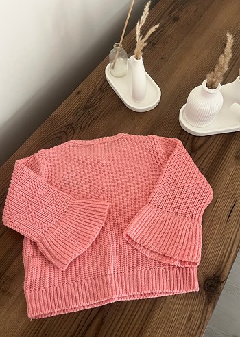 Pembe Nakışlı Örgü Kız Hırka - Görsel 5