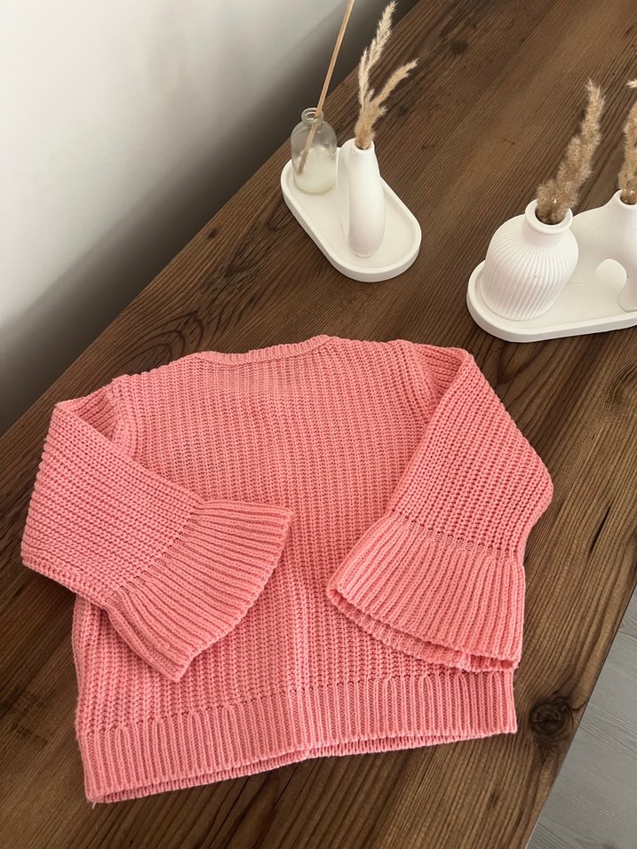 Pembe Nakışlı Örgü Kız Hırka - Görsel 5