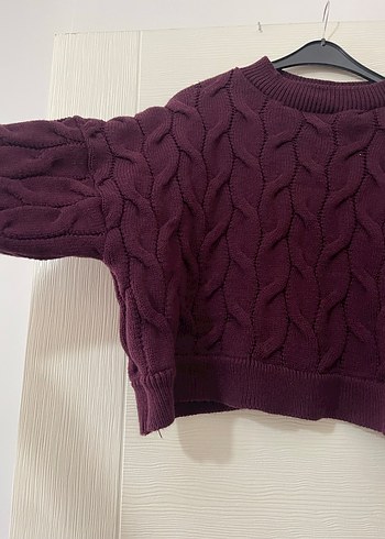 Bordo Örgü Kadın Kazak - Görsel 2