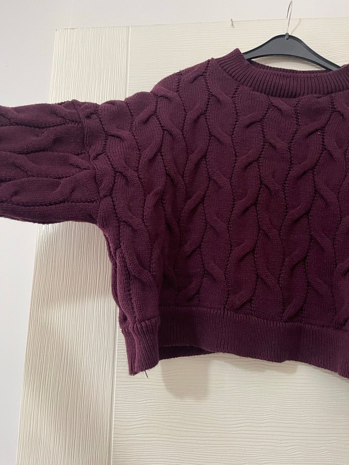 Bordo Örgü Kadın Kazak - Görsel 2