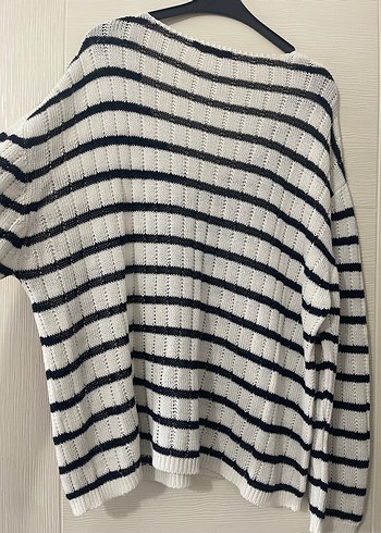 Çizgili salaş triko kazak - Görsel 2