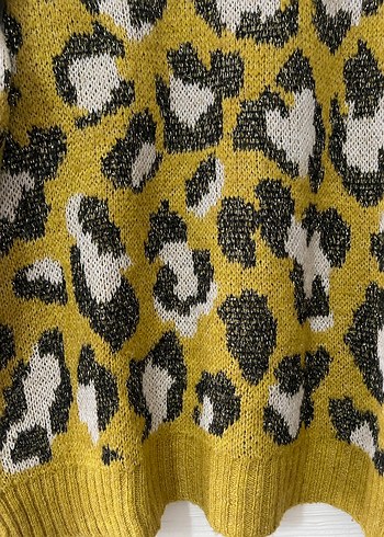 Sarı Leopar Desenli Kadın Triko Kazak - Görsel 2