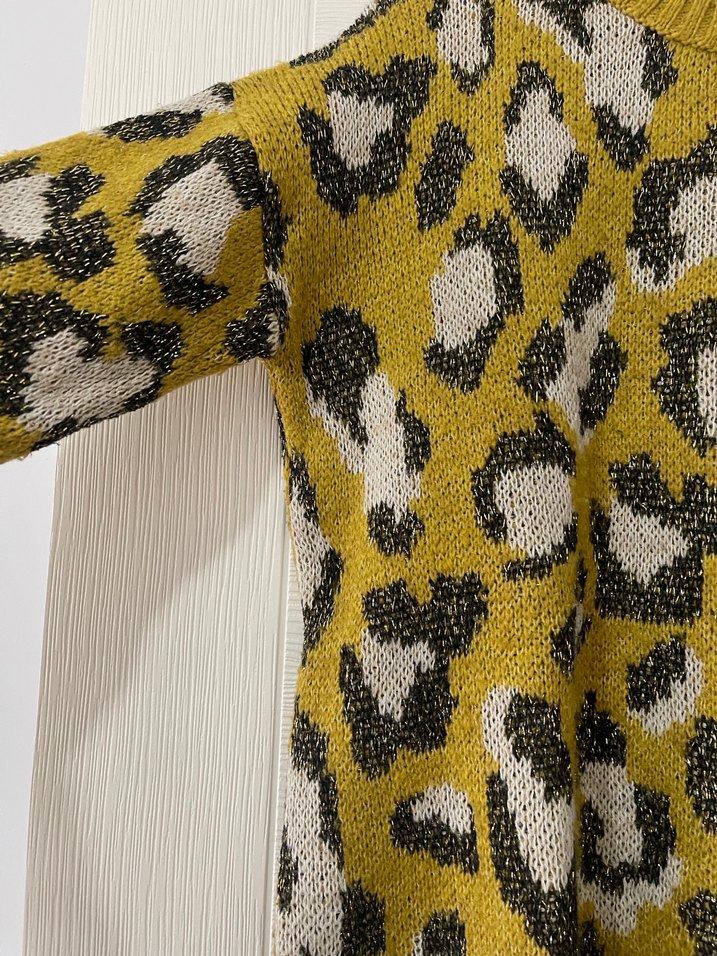 Sarı Leopar Desenli Kadın Triko Kazak - Görsel 4
