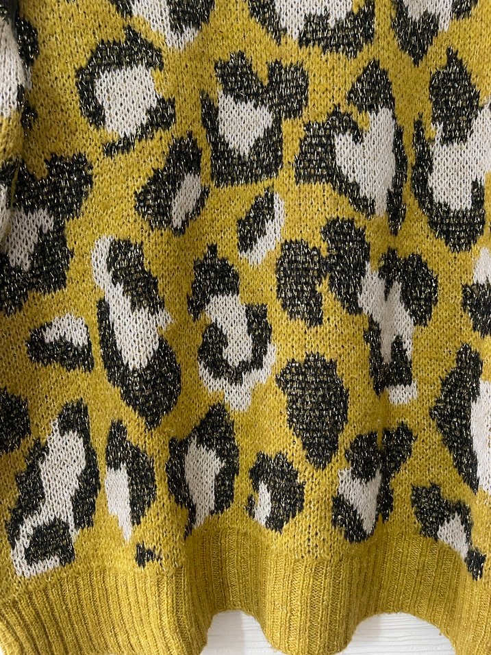 Sarı Leopar Desenli Kadın Triko Kazak - Görsel 2