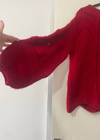 Kırmızı Bohem Örgü Kadın Kazak - Görsel 2