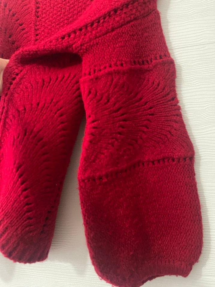 Kırmızı Bohem Örgü Kadın Kazak - Görsel 3