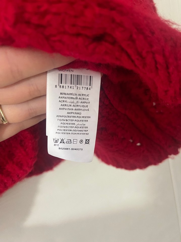 Kırmızı Bohem Örgü Kadın Kazak - Görsel 5