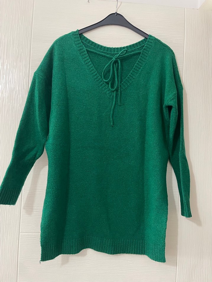 Yeşil  Kadın Bisiklet Yaka Kazak - Görsel 2