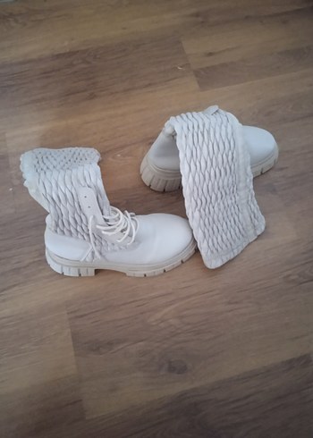 Trendy Gri Örgü Kadın Botlar Topuklu