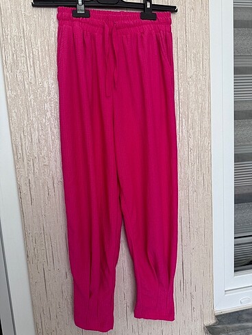 s Beden pembe Renk Fuşya Paçası Dikişli Şalvar Kesim Müslüm Pantolon
