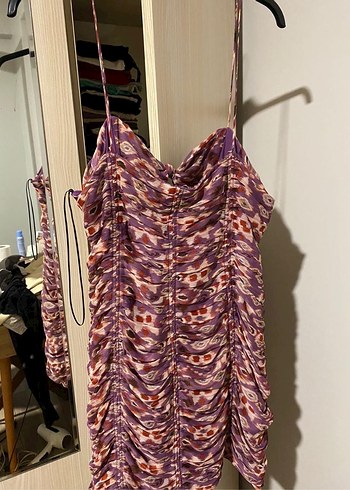 Zara mor desenli drapeli mini elbise - Görsel 2
