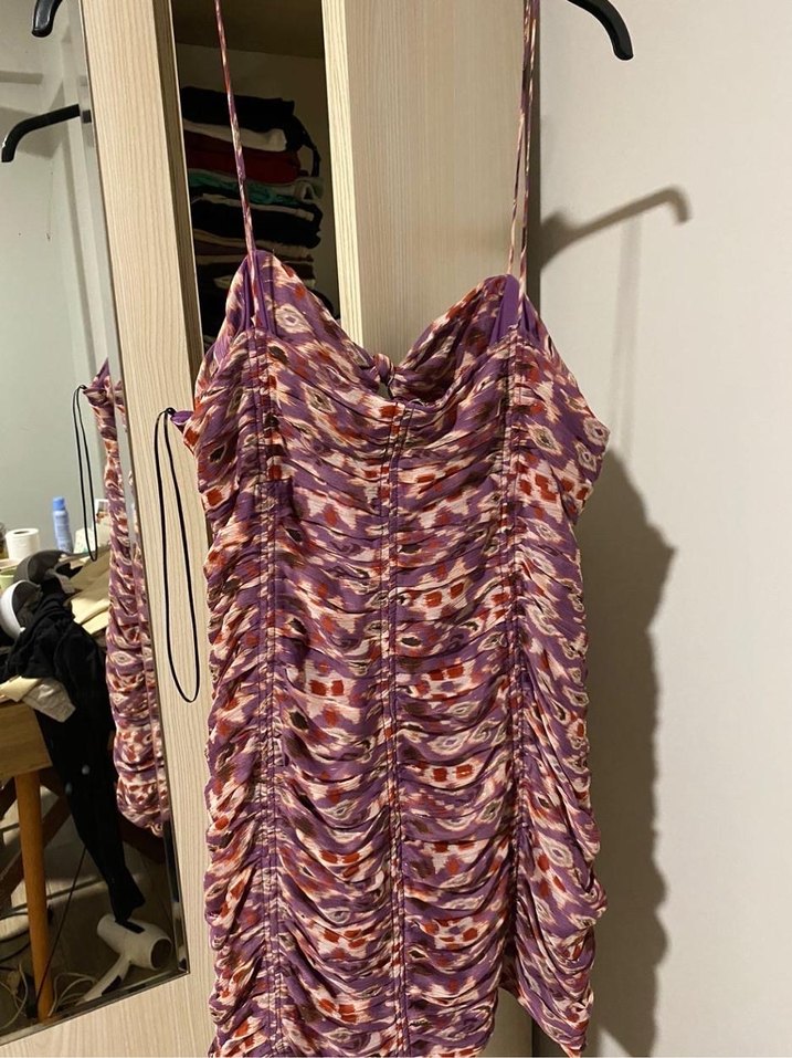 Zara mor desenli drapeli mini elbise - Görsel 2