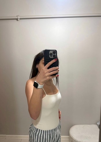 Krem İnce Askılı bodysuit - Görsel 2