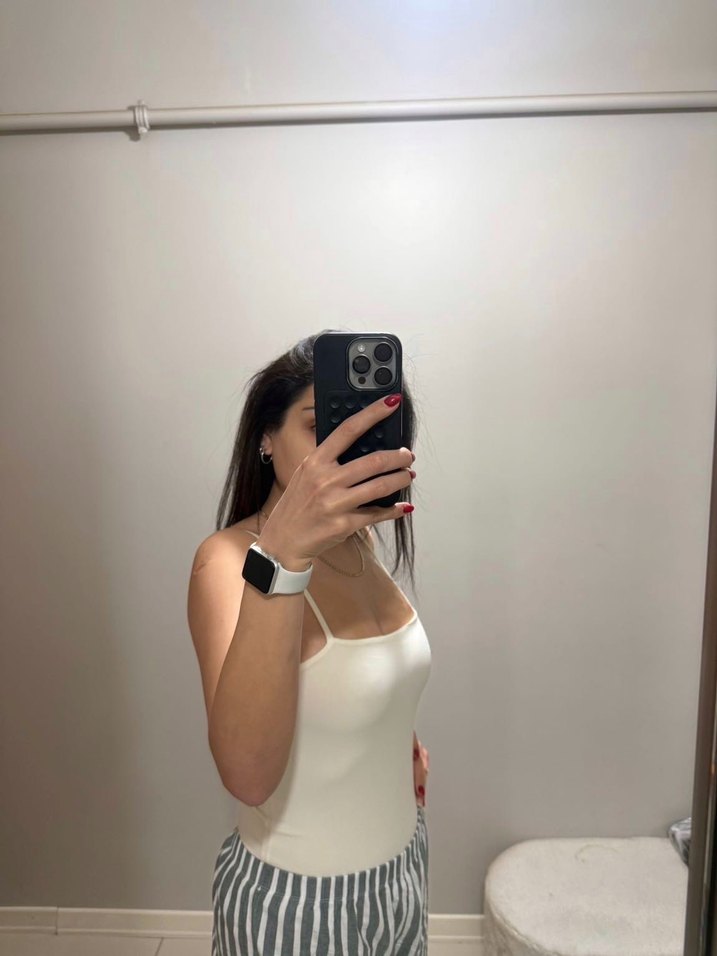 Krem İnce Askılı bodysuit - Görsel 2