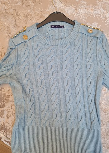 Örgü Detaylı Mavi Kadın Mini Kazak - Görsel 2