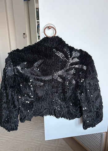 Siyah Nakışlı Kürklü Midi Kadın Ceket - Görsel 3