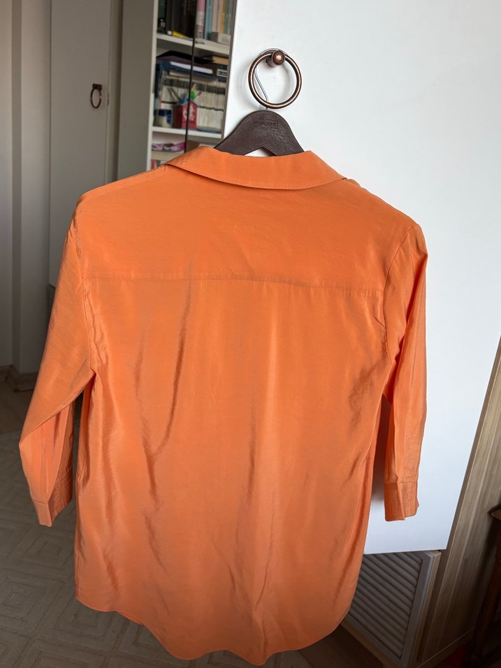 Turuncu Kısa Kollu Kadın Gömlek - Görsel 2