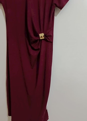 Bordo Kemer Detaylı Midi Elbise - Görsel 5