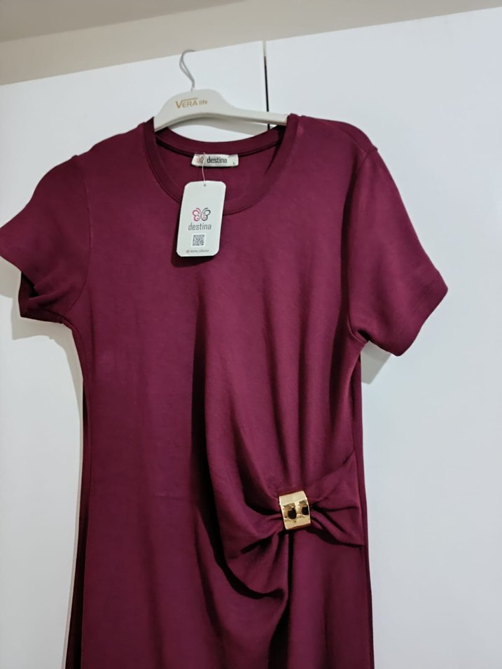 Bordo Kemer Detaylı Midi Elbise - Görsel 2