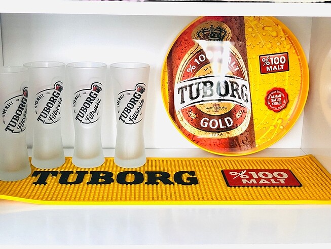 Tuborg bira bardağı+bar mat tepsi