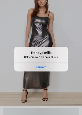 Parlak Gri İnce Askılı Midi Elbise