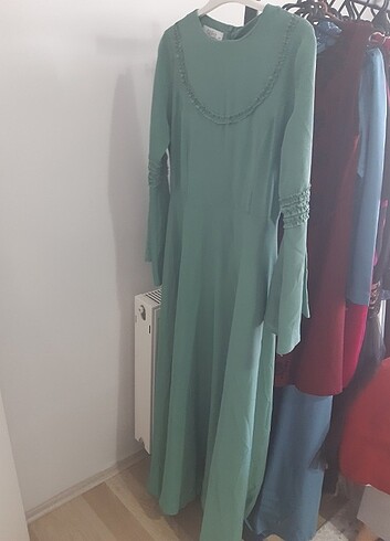 Mint yeşili abiye 36 beden kolları İspanyol astarli - Görsel 4