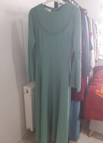 Mint yeşili abiye 36 beden kolları İspanyol astarli - Görsel 5