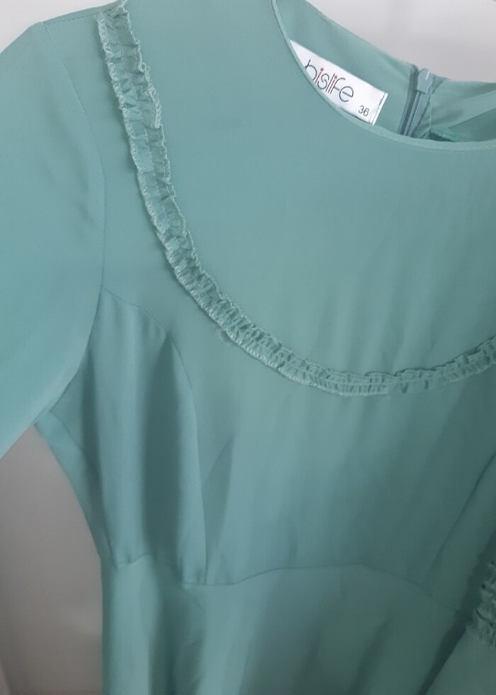 Mint yeşili abiye 36 beden kolları İspanyol astarli - Görsel 2