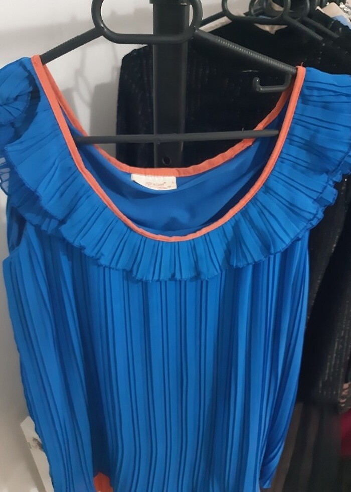 Mavi sifirkol piliseli elbise  - Görsel 2