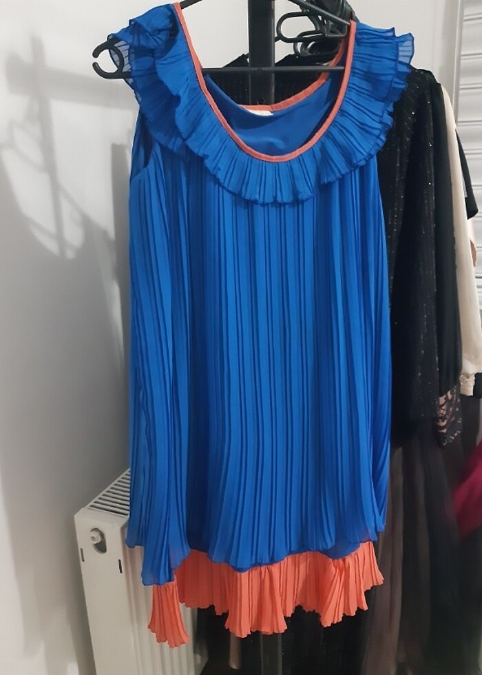 Mavi sifirkol piliseli elbise  - Görsel 3