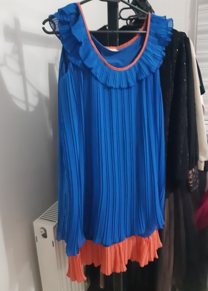 Mavi sifirkol piliseli elbise  - Görsel 4