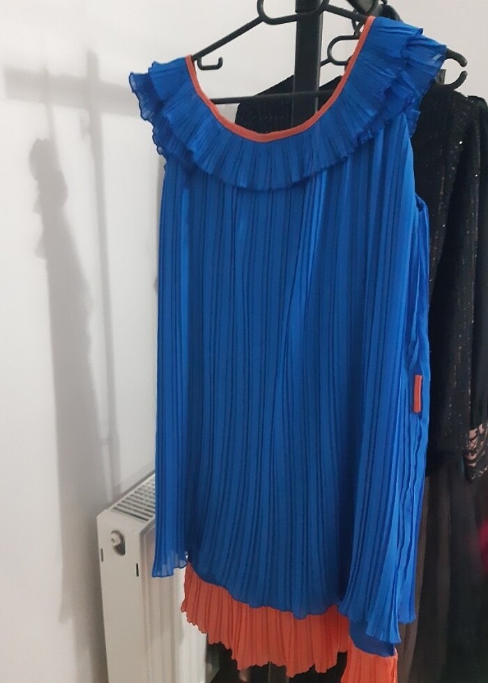 Mavi sifirkol piliseli elbise  - Görsel 5