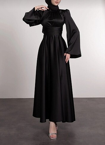 Etiketli siyah saten elbise 38 beden - Görsel 5