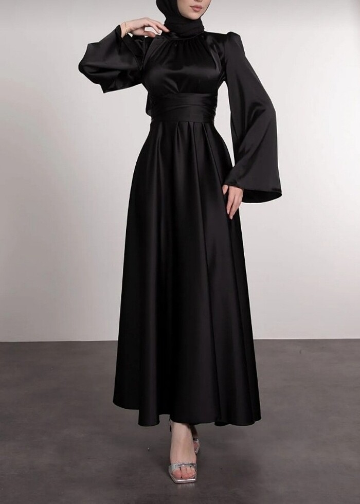 Etiketli siyah saten elbise 38 beden - Görsel 5