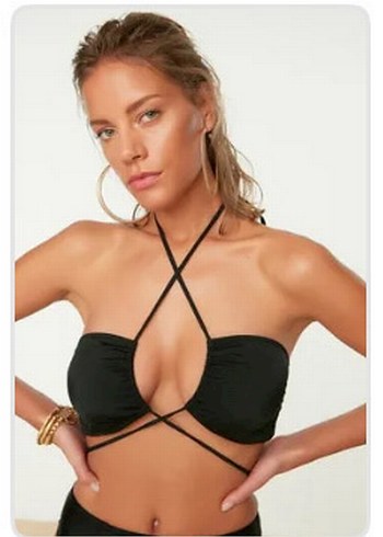 Siyah Bağlamalı Mini Bikini Üstü