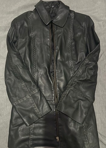 Siyah Deri Kadın Ceket, Uzun Kollu - Görsel 3