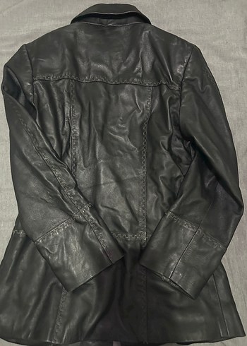Siyah Deri Kadın Ceket, Uzun Kollu - Görsel 2