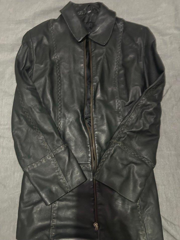 Siyah Deri Kadın Ceket, Uzun Kollu - Görsel 4