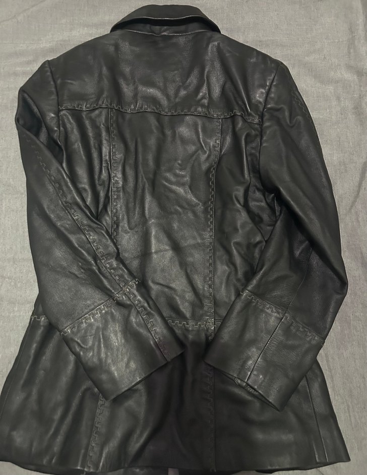 Siyah Deri Kadın Ceket, Uzun Kollu - Görsel 2