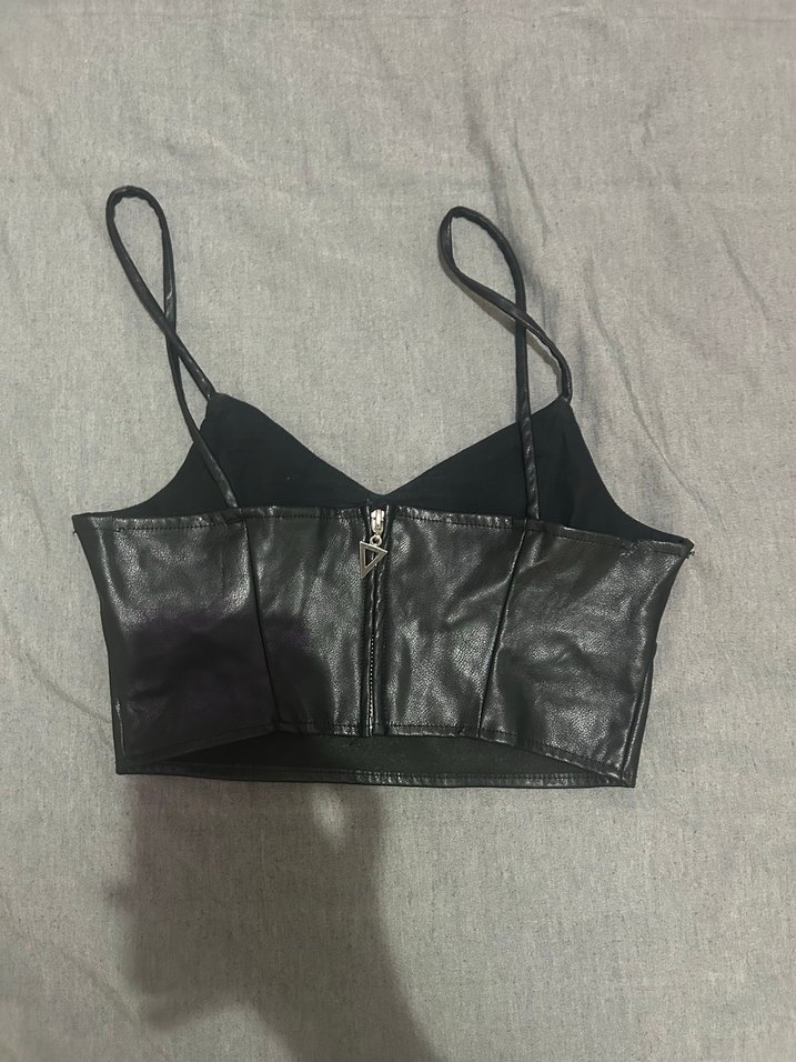 Siyah Deri Mini Askılı Büstiyer - Görsel 2