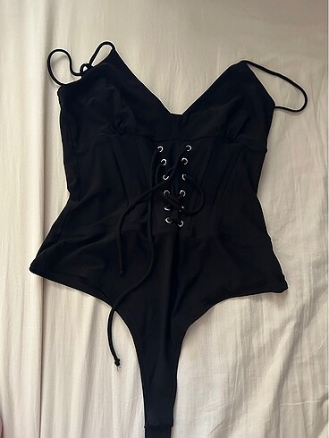siyah bağcıklı korseli bodysuit body üst top